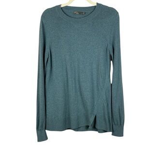 Prana Heathered Blue Crewneck Long Sleeve Asymmetrical Crossover Front Sweater
